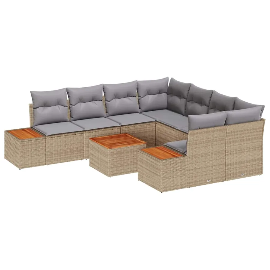 Ensemble de canapé de jardin 9 pcs Beige Poly rotin - 2