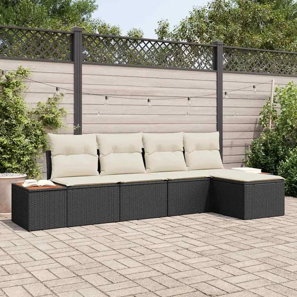 Ensemble de canapé de jardin avec coussin 5 pcs Noir Poly rotin