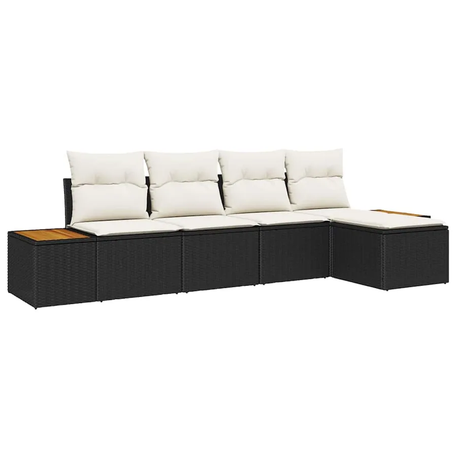 Ensemble de canapé de jardin avec coussin 5 pcs Noir Poly rotin - 2
