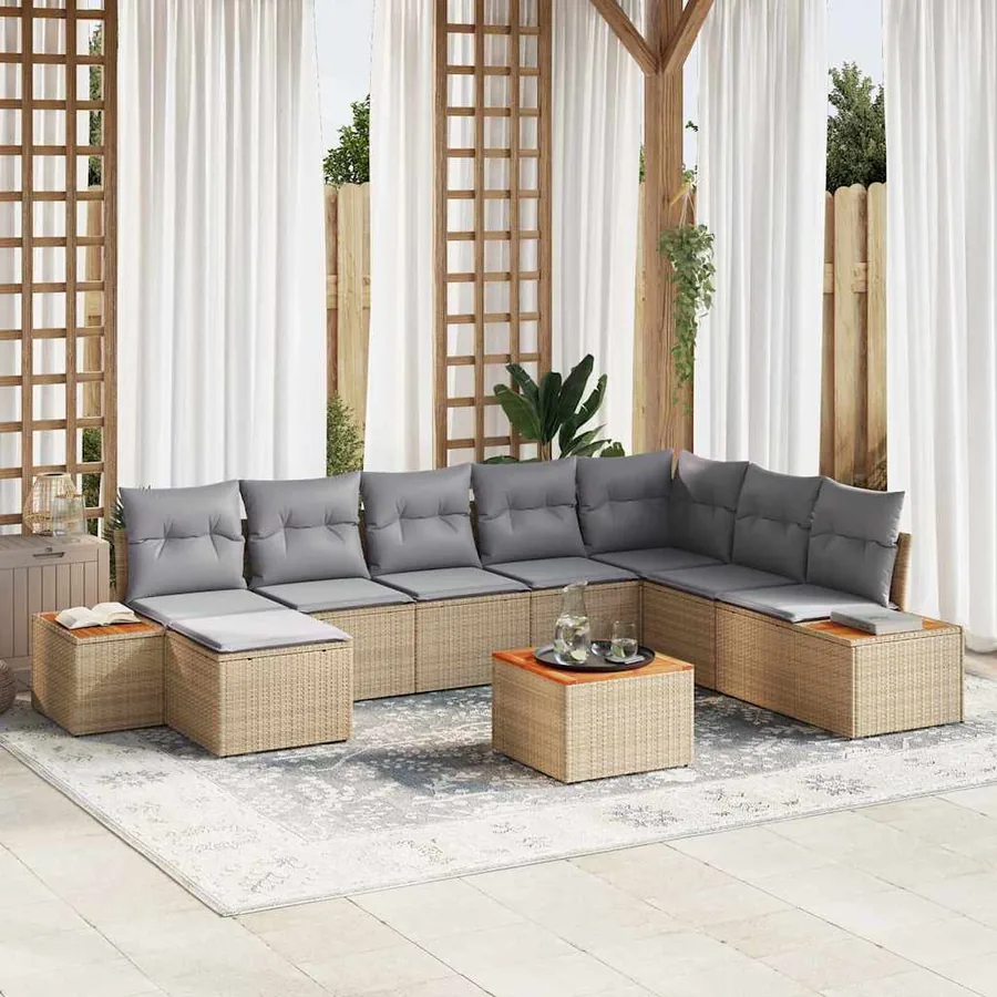 Ensemble de canapé de jardin 9 pcs Beige Poly rotin