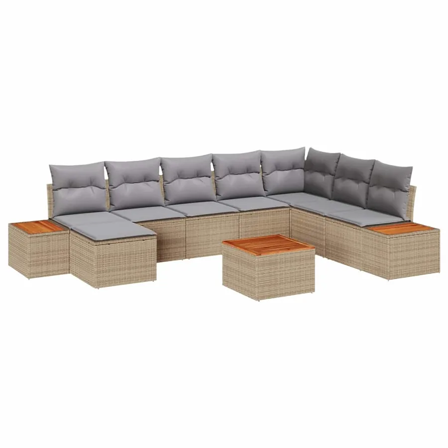 Ensemble de canapé de jardin 9 pcs Beige Poly rotin - 2