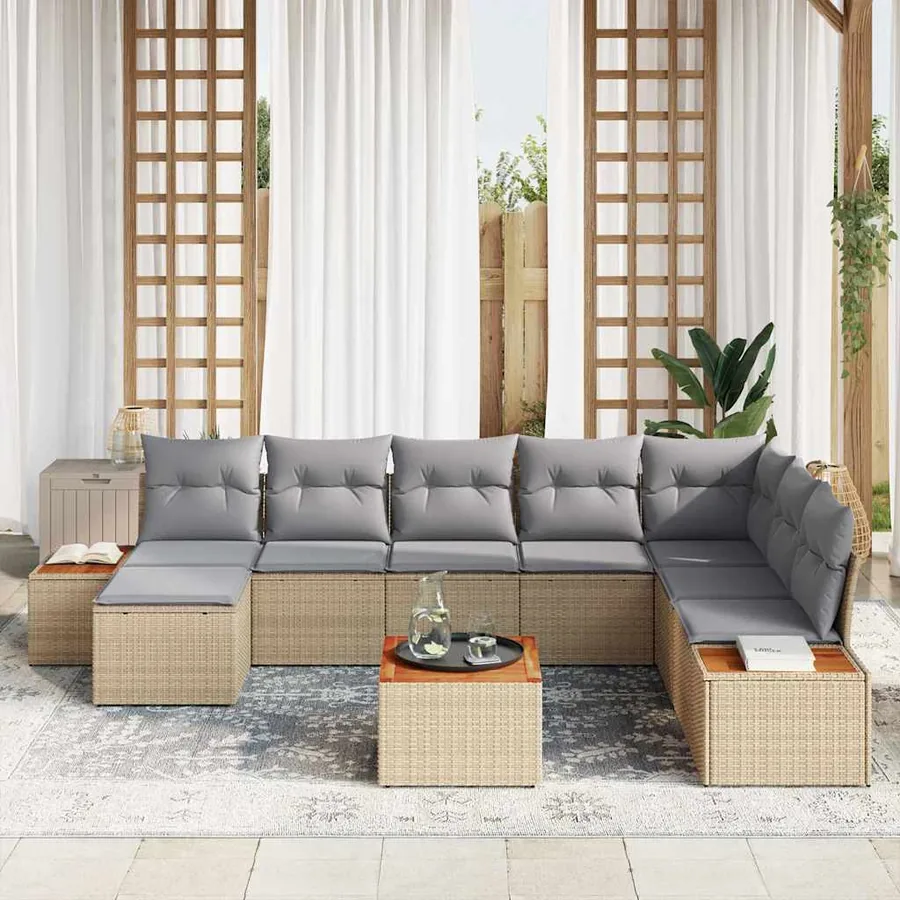 Ensemble de canapé de jardin 9 pcs Beige Poly rotin - 3
