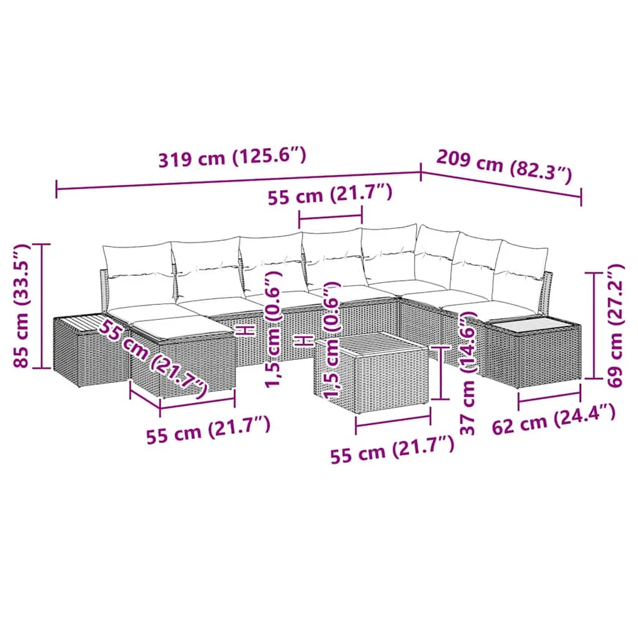 Ensemble de canapé de jardin 9 pcs Beige Poly rotin - 8