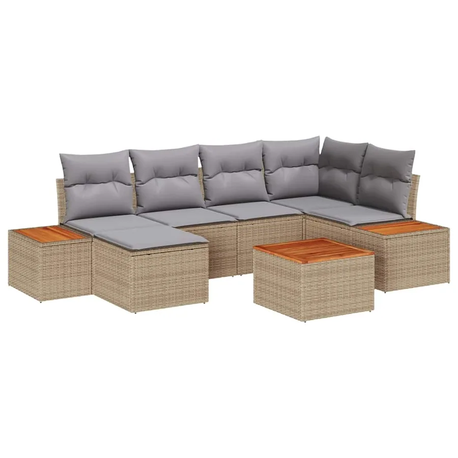 Ensemble de canapé de jardin avec coussin 7 pcs Beige polyrotin - 2
