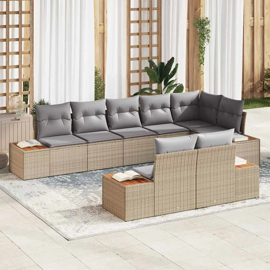 Ensemble de canapé de jardin 8 pcs Beige Poly rotin