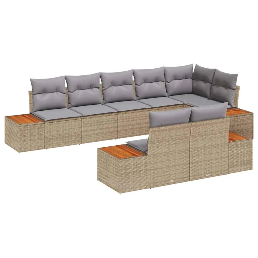 Ensemble de canapé de jardin 8 pcs Beige Poly rotin - 2