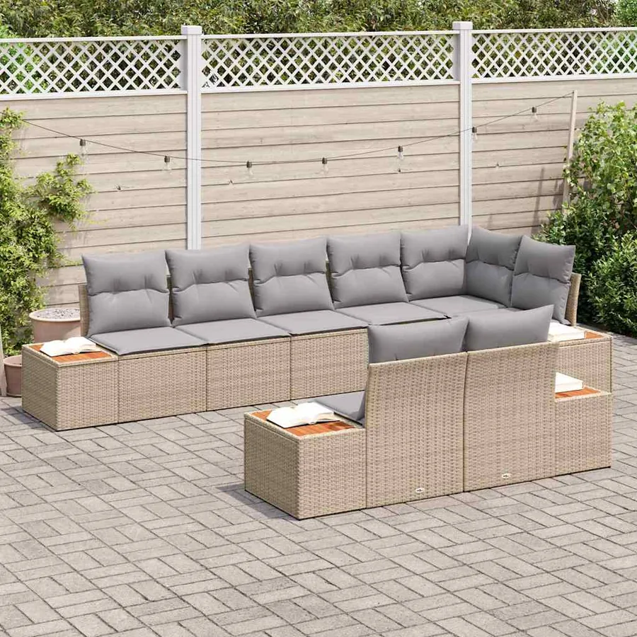 Ensemble de canapé de jardin 8 pcs Beige Poly rotin - 3