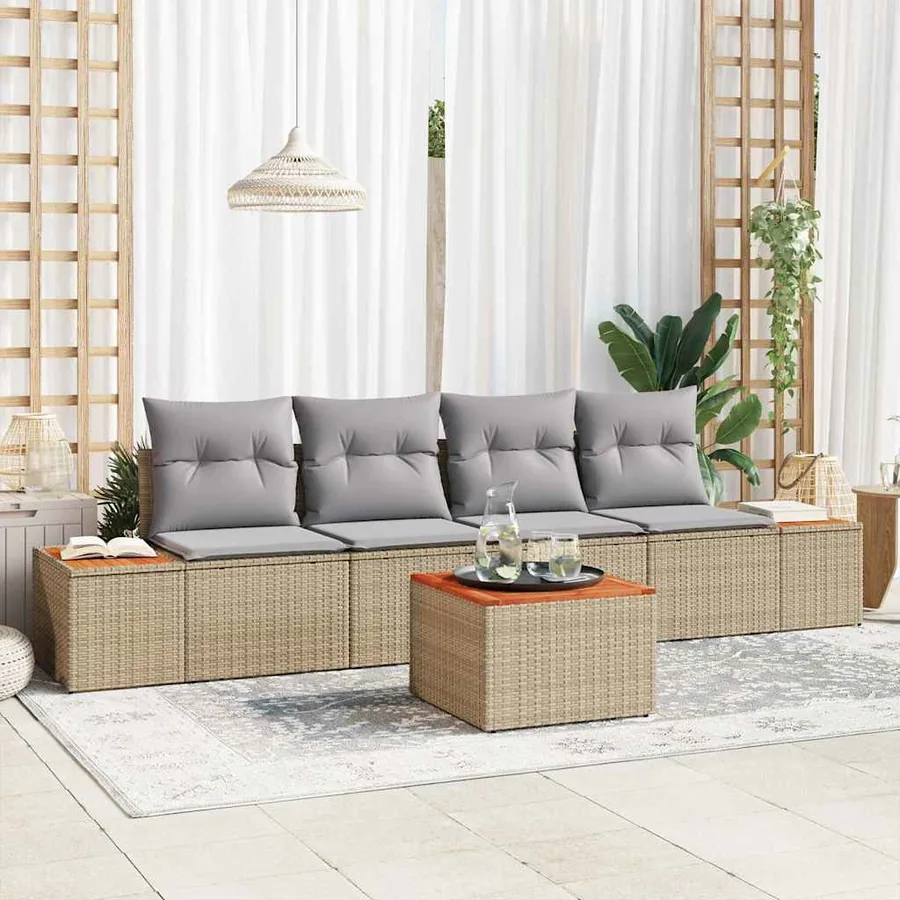Ensemble de canapé de jardin 5 pcs Beige Poly rotin