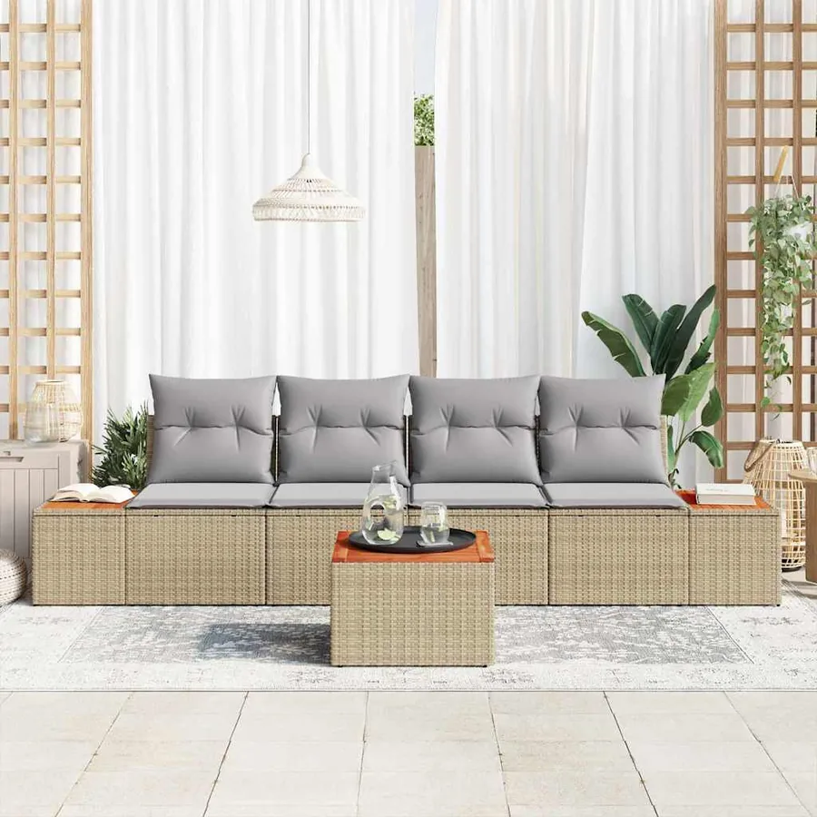 Ensemble de canapé de jardin 5 pcs Beige Poly rotin - 3