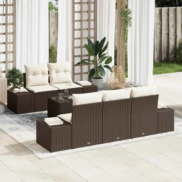Ensemble de canapé de jardin 6 pcs Marron et Crème polyrotin