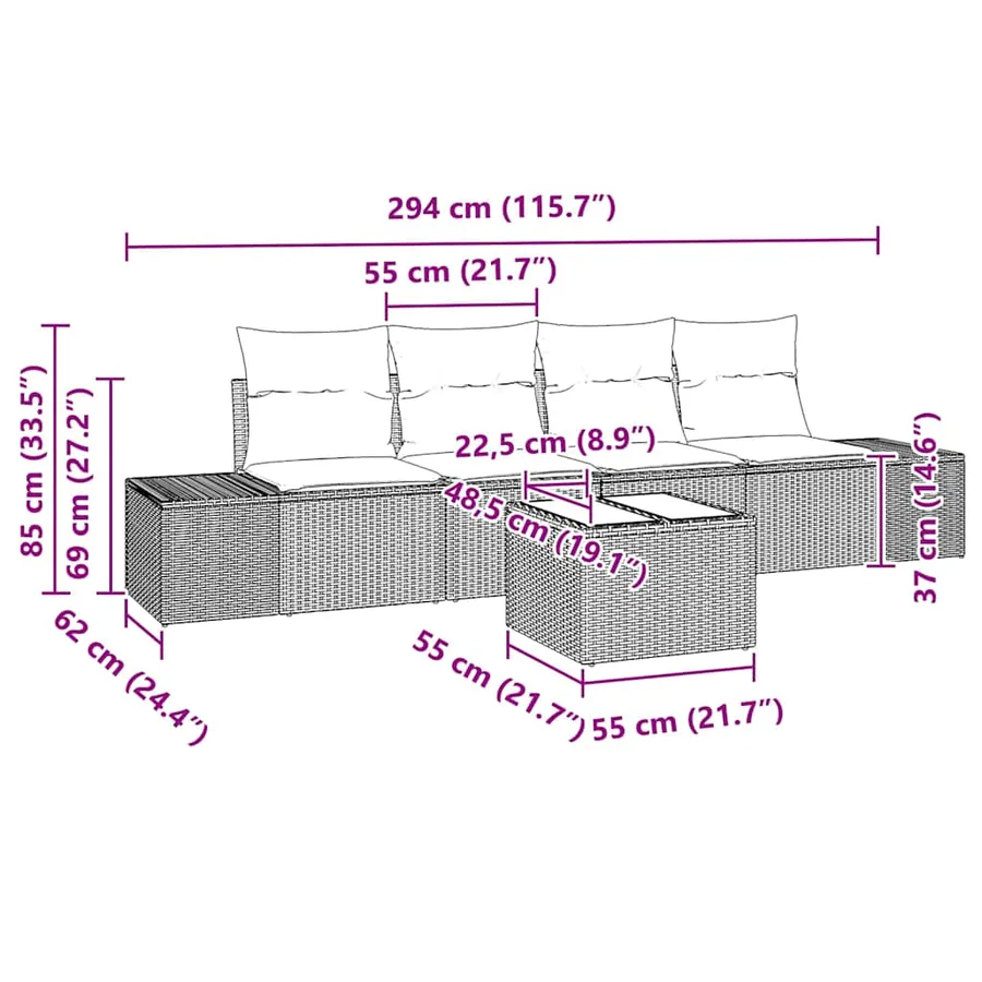 Ensemble de canapé de jardin 5 pcs Marron et Crème polyrotin - 11