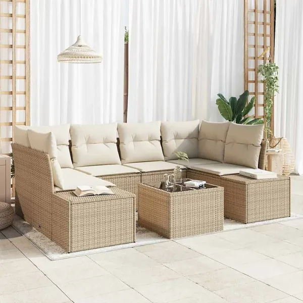 Ensemble de canapé de jardin 8 pcs Beige et crème polyrotin