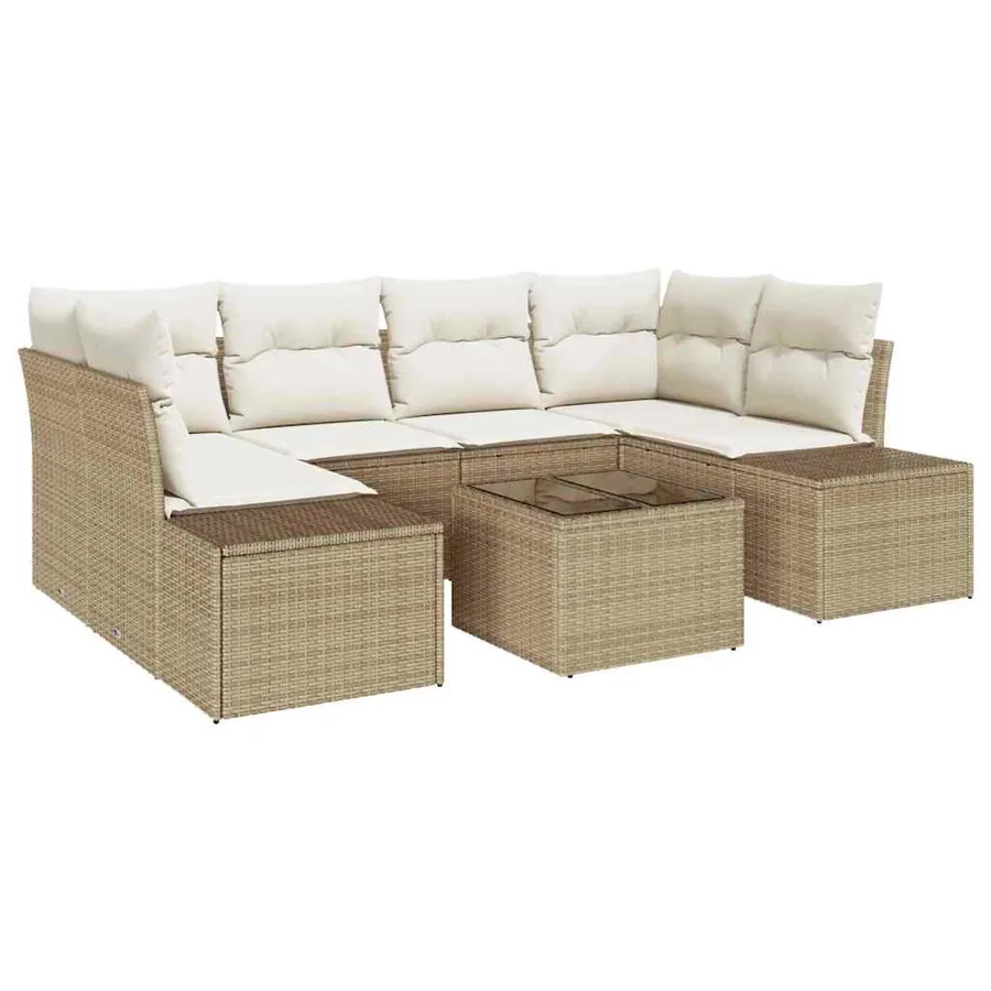 Ensemble de canapé de jardin 8 pcs Beige et crème polyrotin - 2