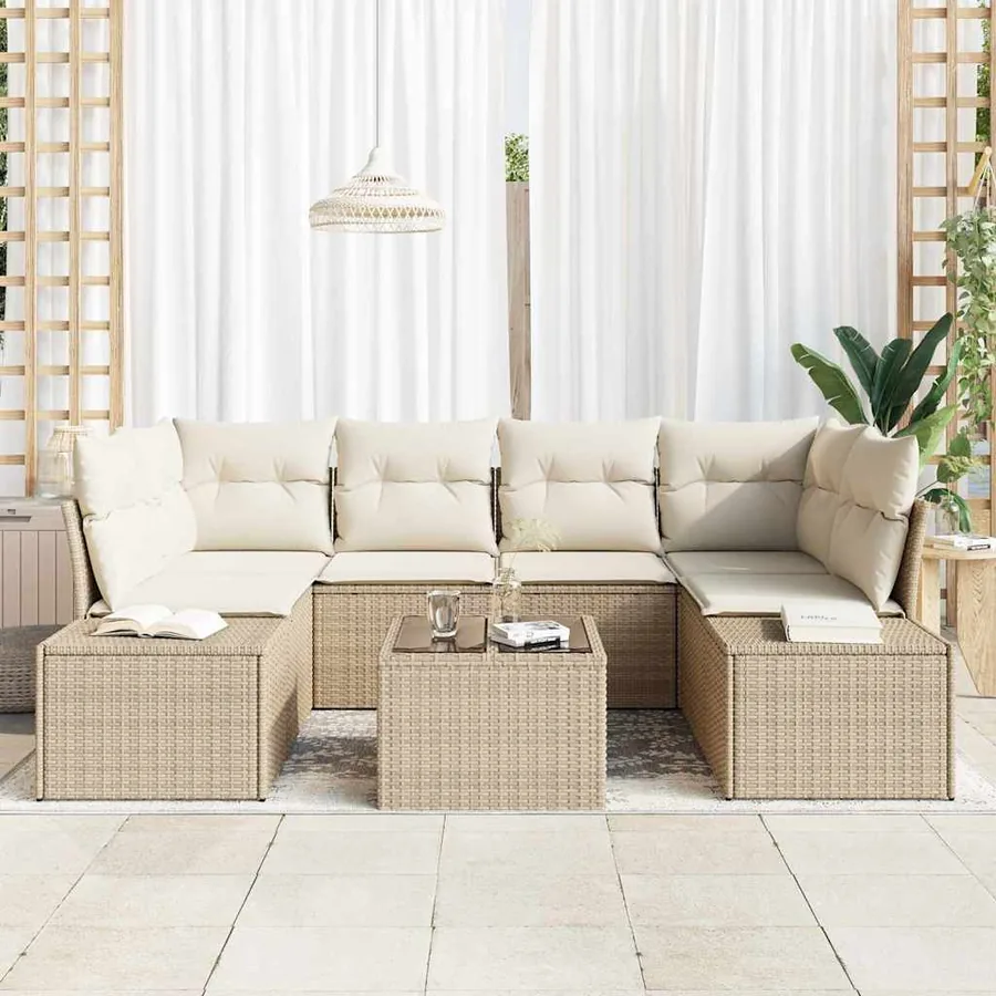 Ensemble de canapé de jardin 8 pcs Beige et crème polyrotin - 3