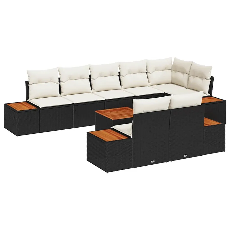 Ensemble de canapé de jardin avec coussin 9 pcs Noir Poly rotin - 2