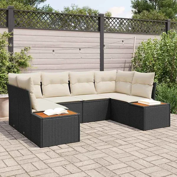 Ensemble de canapé de jardin avec coussin 6 pcs Noir polyrotin