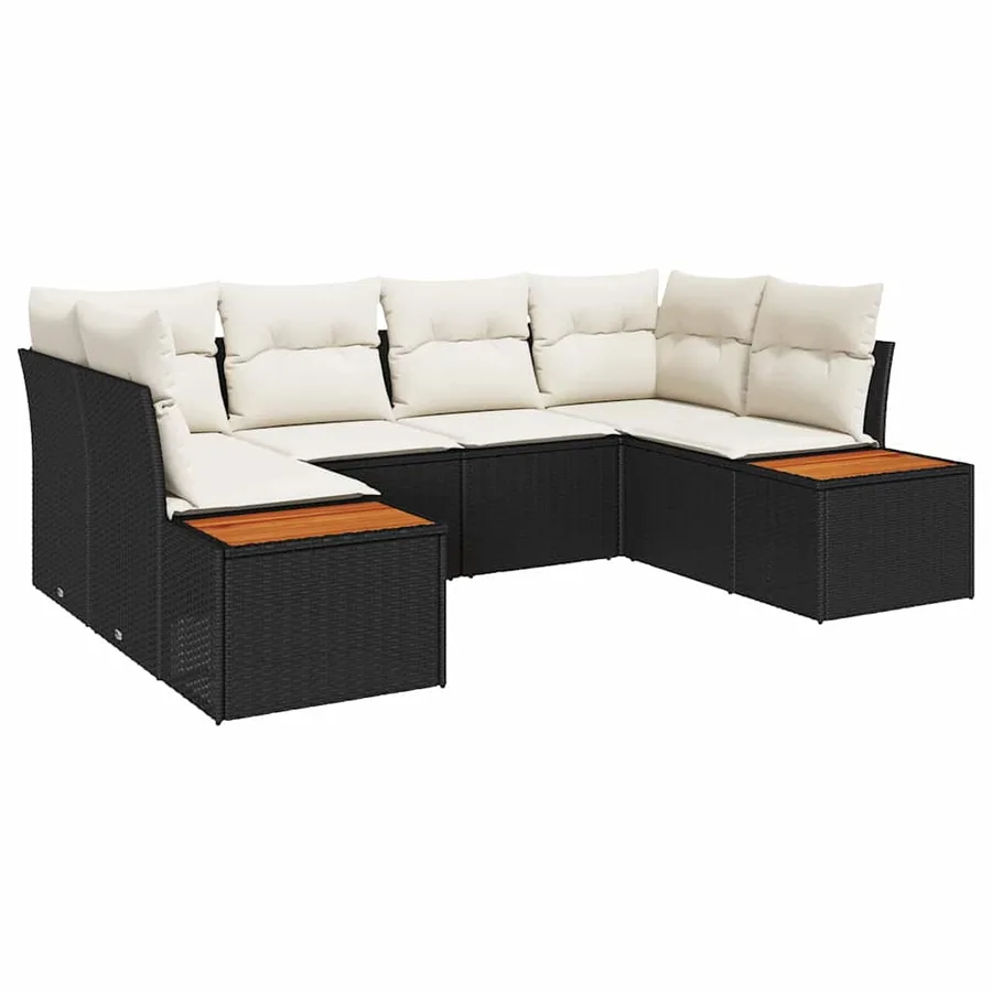 Ensemble de canapé de jardin avec coussin 6 pcs Noir polyrotin - 2