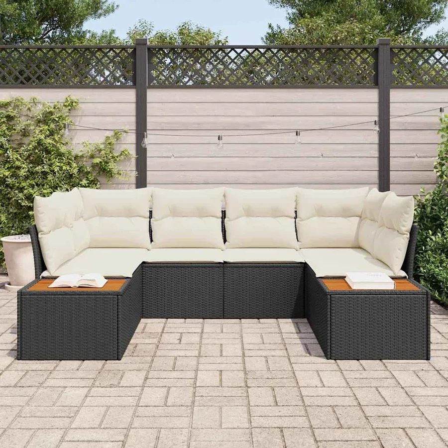 Ensemble de canapé de jardin avec coussin 6 pcs Noir polyrotin - 3