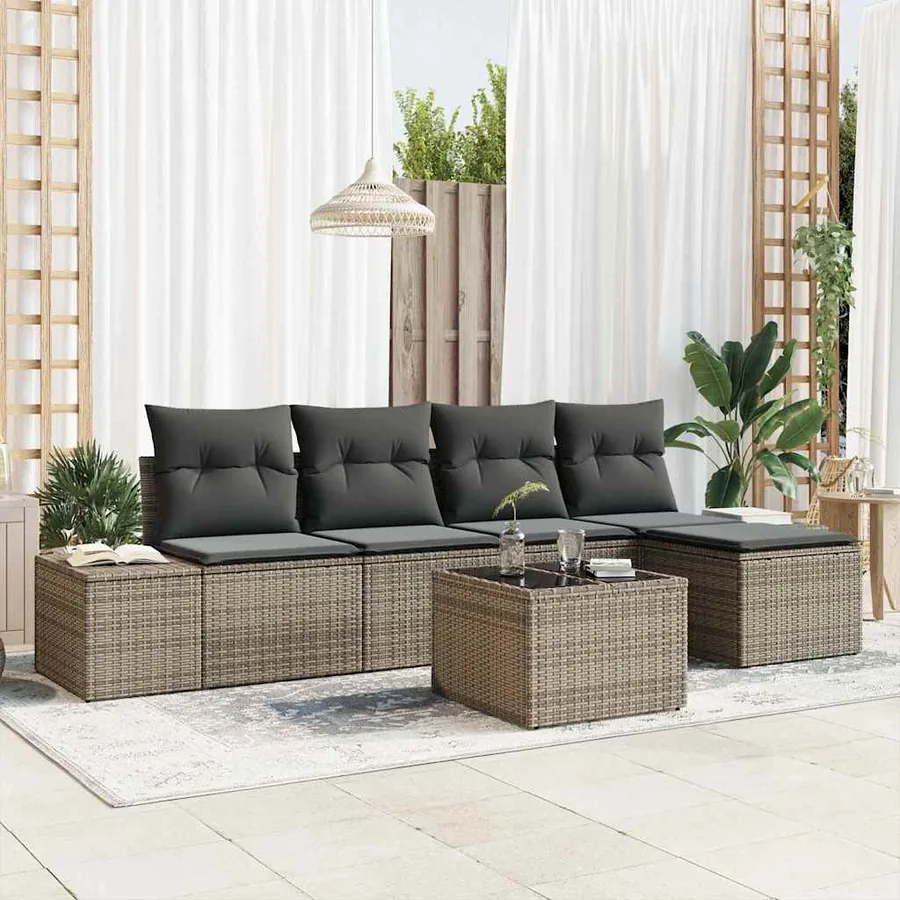 Ensemble de canapé de jardin 5 pcs Gris clair polyrotin