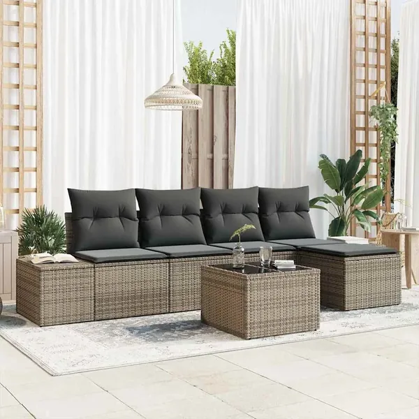 Ensemble de canapé de jardin 5 pcs Gris clair polyrotin