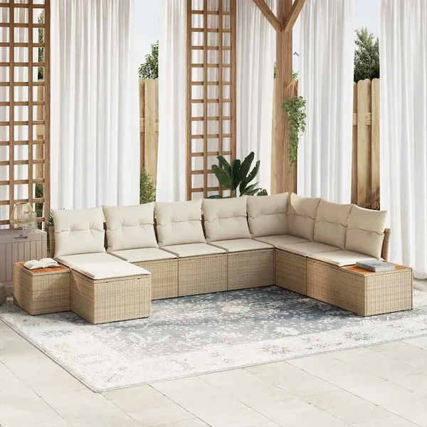 Ensemble de canapé de jardin 8 pcs Beige Poly rotin