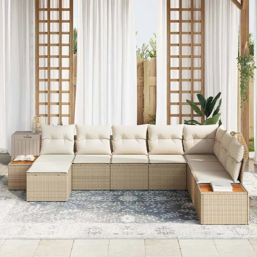 Ensemble de canapé de jardin 8 pcs Beige Poly rotin - 3