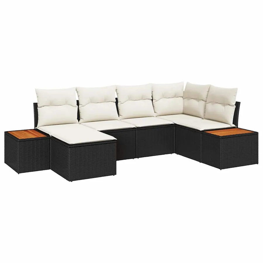 Ensemble de canapé de jardin avec coussin 6 pcs Noir polyrotin - 2