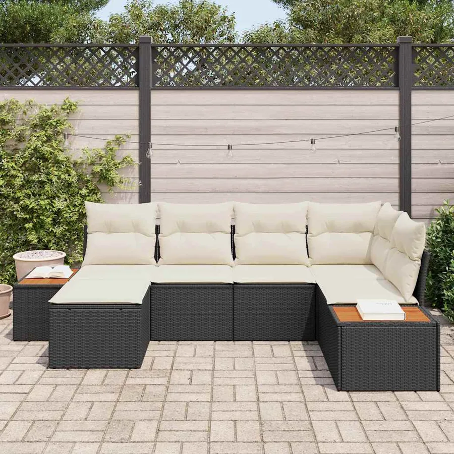 Ensemble de canapé de jardin avec coussin 6 pcs Noir polyrotin - 3