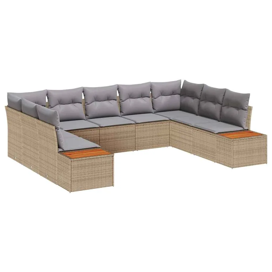 Ensemble de canapé de jardin 9 pcs Beige Poly rotin - 2