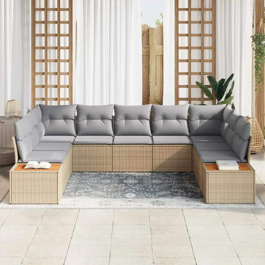 Ensemble de canapé de jardin 9 pcs Beige Poly rotin - 3