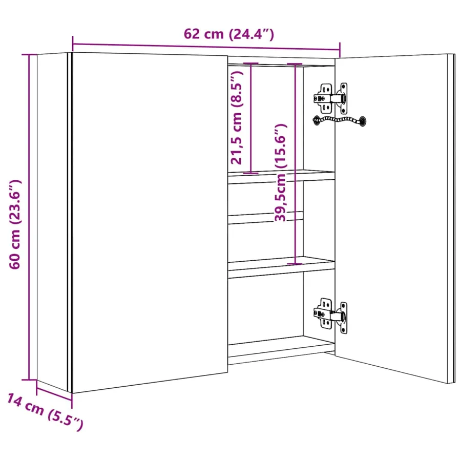 Armoire de salle de bain à miroir LED 60x14x62 cm - 8