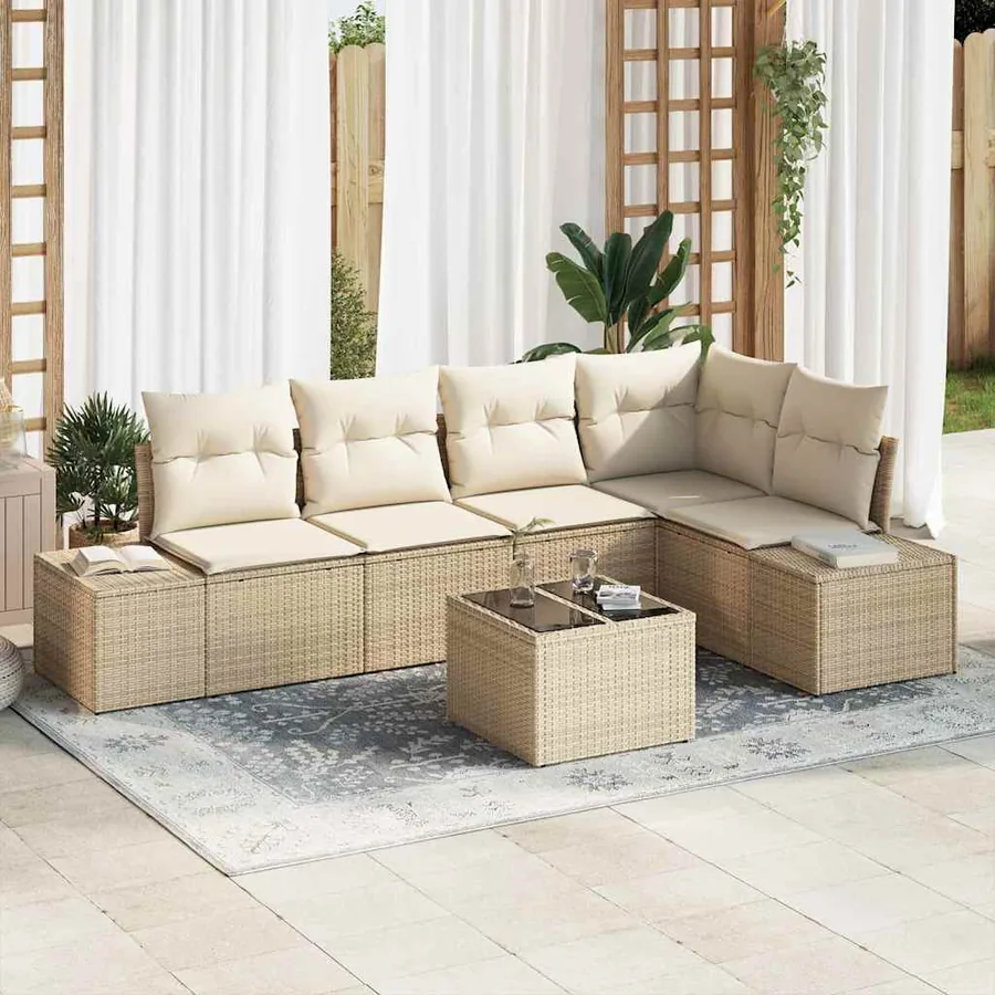 Ensemble de canapé de jardin Beige et crème polyrotin