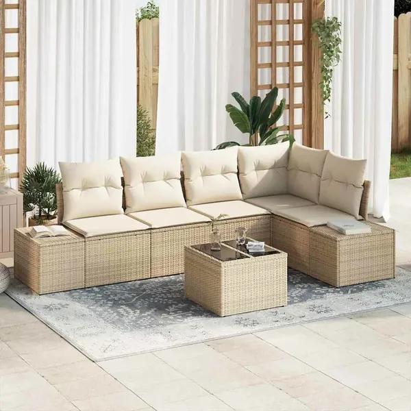 Ensemble de canapé de jardin Beige et crème polyrotin