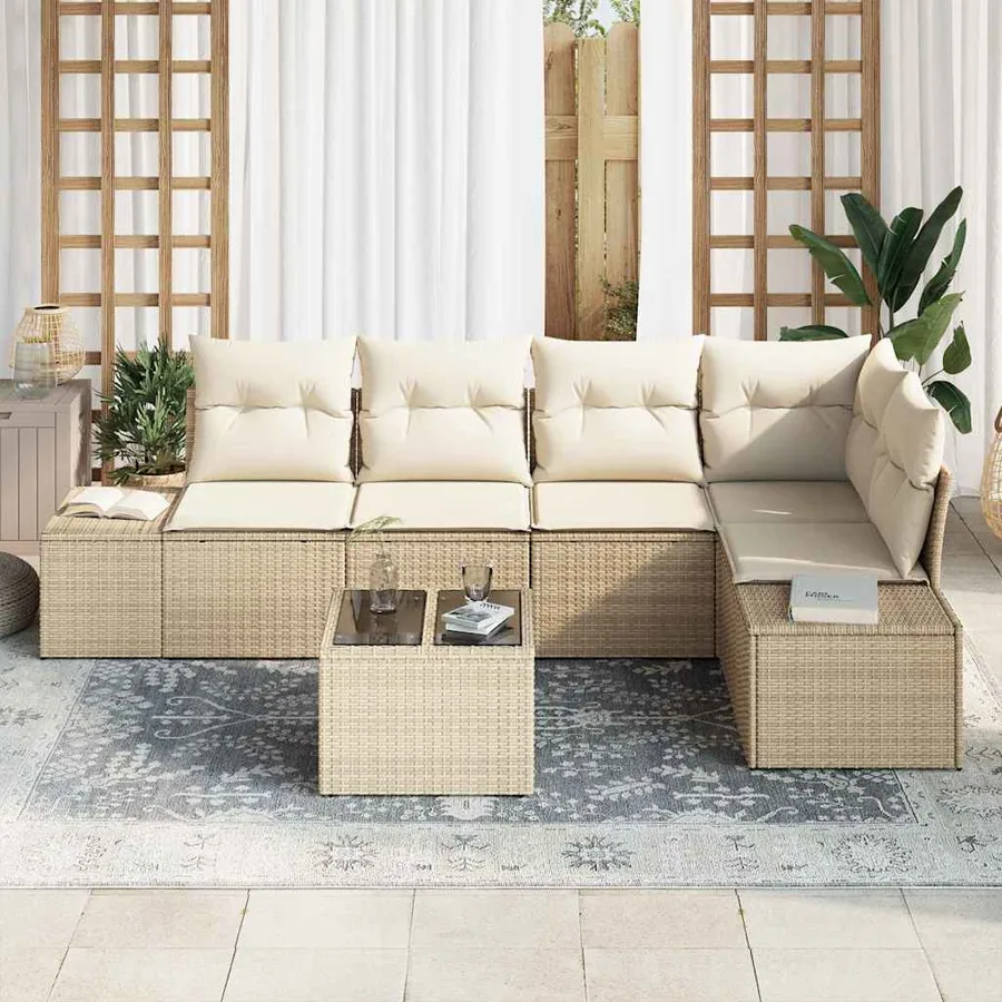 Ensemble de canapé de jardin Beige et crème polyrotin - 3