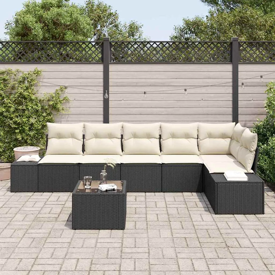 Ensemble de canapé de jardin Marron et Crème polyrotin - 3