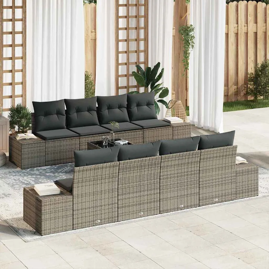 Ensemble de canapé de jardin avec coussin 8 pcs Gris polyrotin