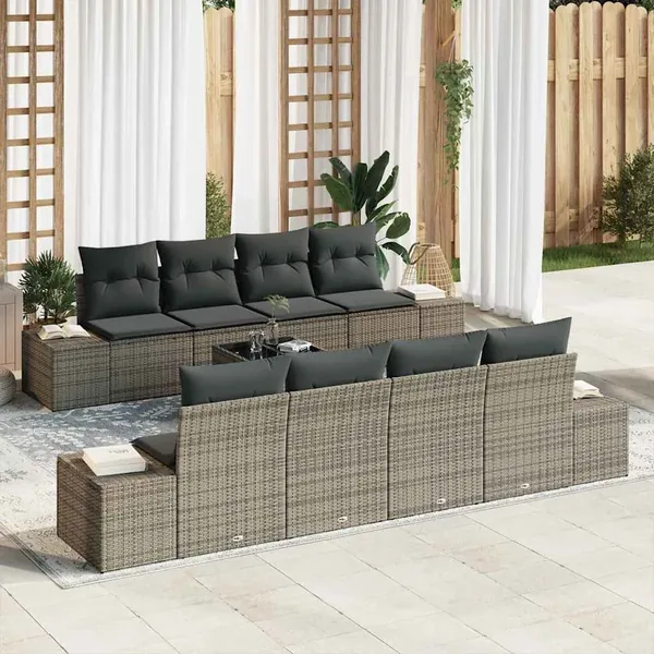 Ensemble de canapé de jardin avec coussin 8 pcs Gris polyrotin