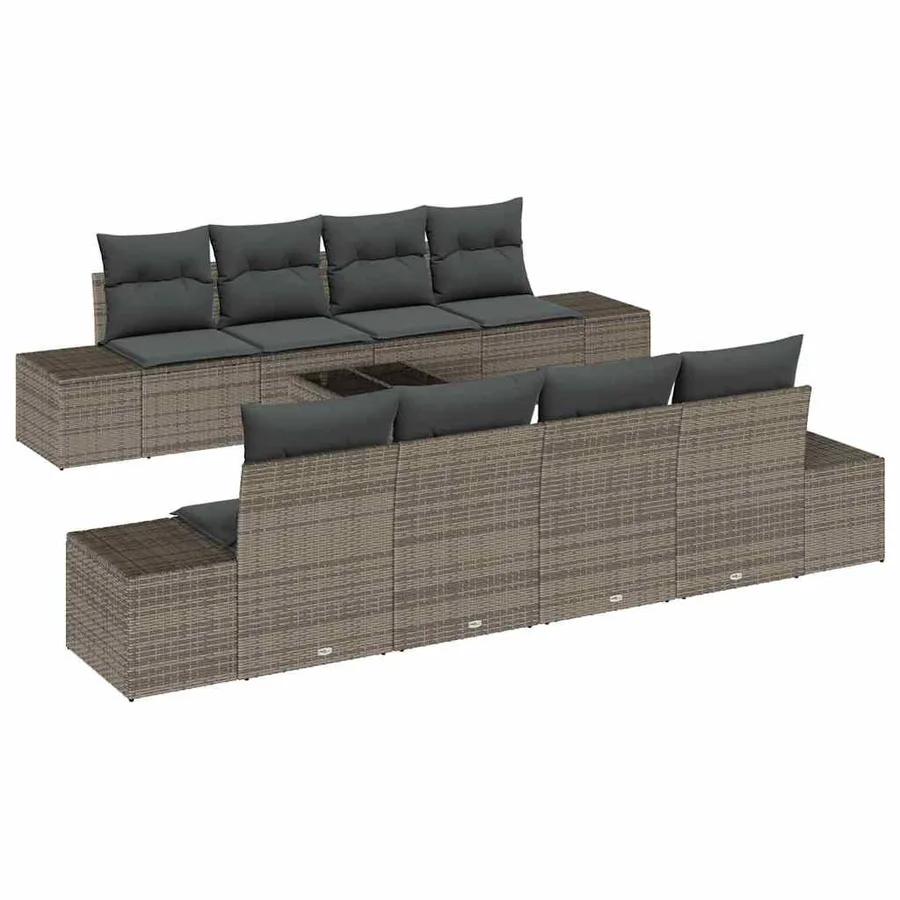 Ensemble de canapé de jardin avec coussin 8 pcs Gris polyrotin - 2