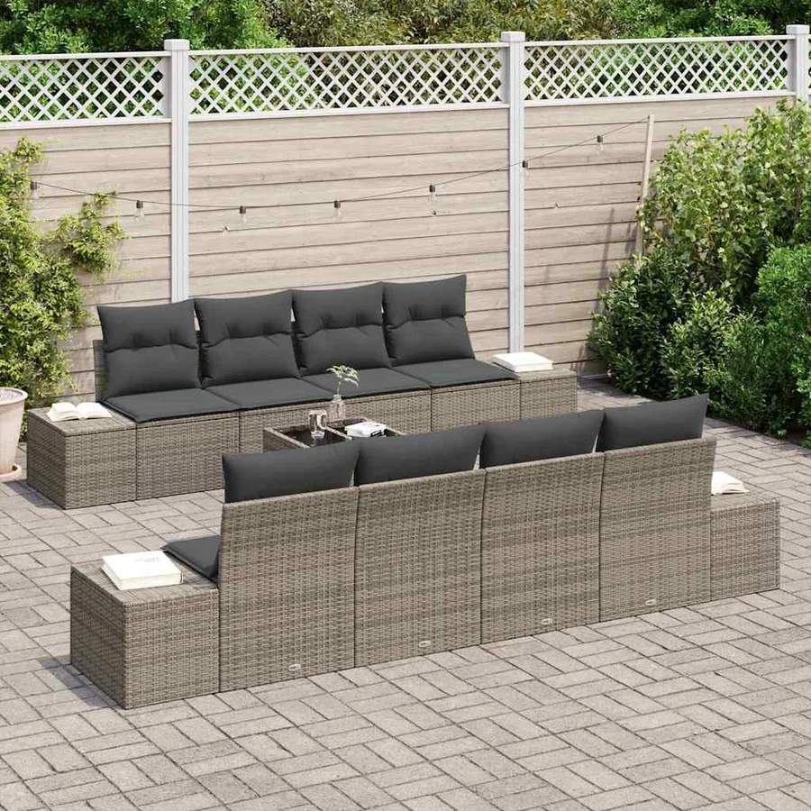 Ensemble de canapé de jardin avec coussin 8 pcs Gris polyrotin - 3