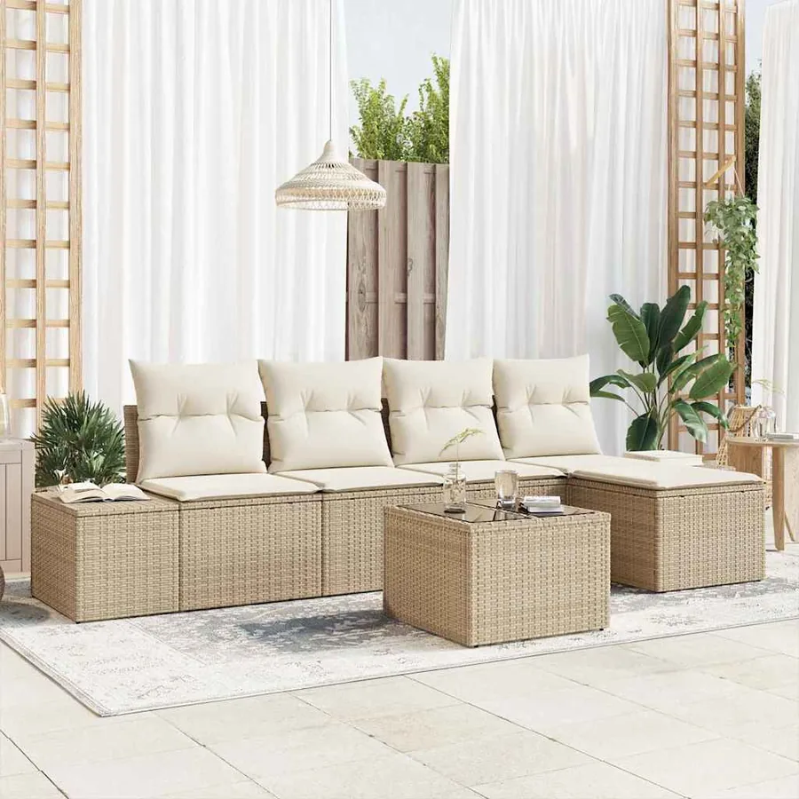 Ensemble de canapé de jardin 5 pcs Beige et crème polyrotin