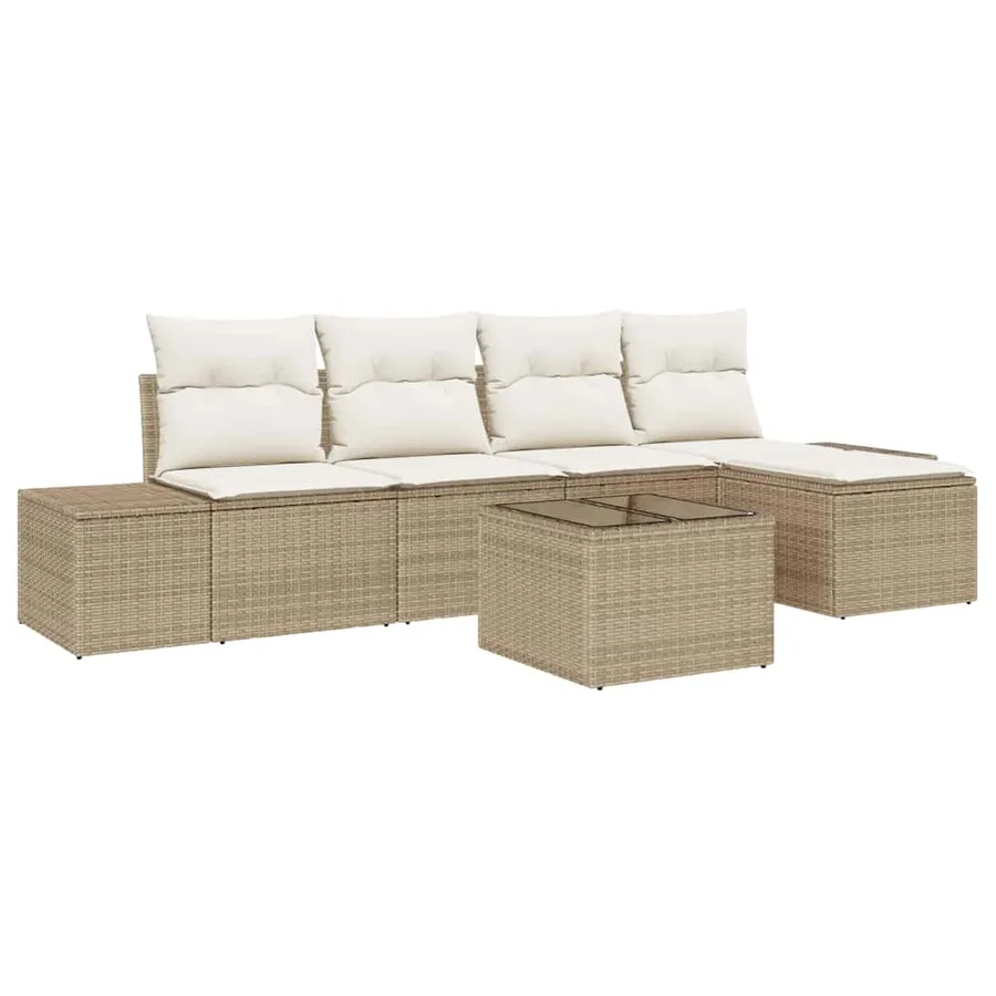 Ensemble de canapé de jardin 5 pcs Beige et crème polyrotin - 2