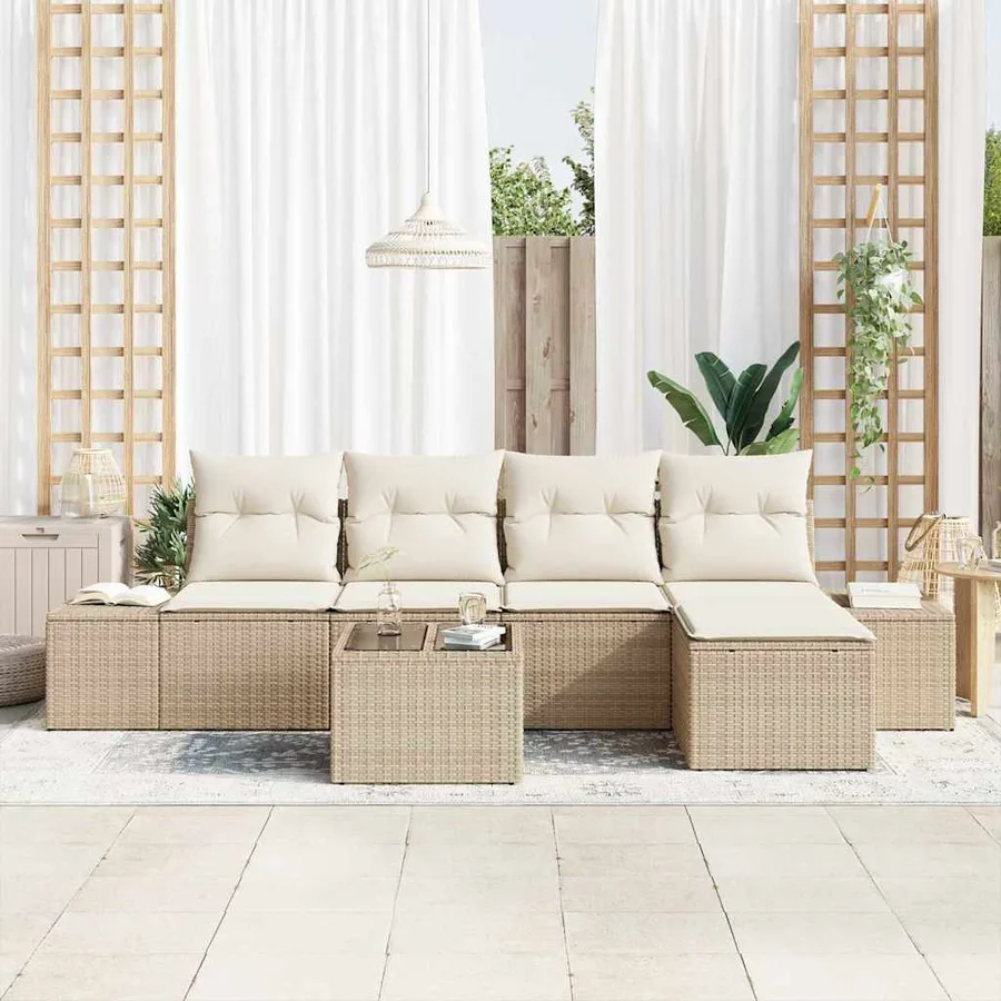 Ensemble de canapé de jardin 5 pcs Beige et crème polyrotin - 3
