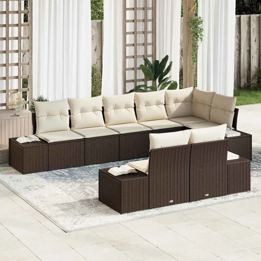 Ensemble de canapé de jardin 8 pcs Marron et Crème Poly rotin