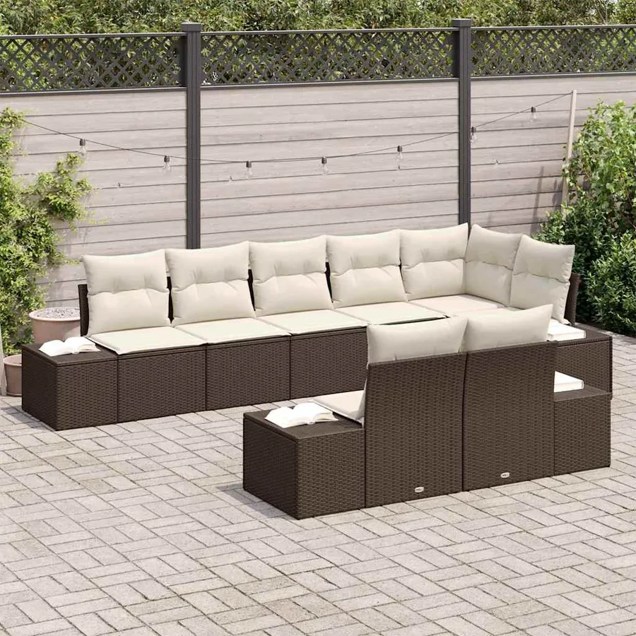 Ensemble de canapé de jardin 8 pcs Marron et Crème Poly rotin - 3
