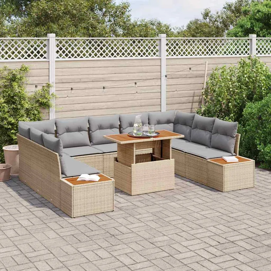 Ensemble de canapé de jardin 10 pc Beige et gris - 3