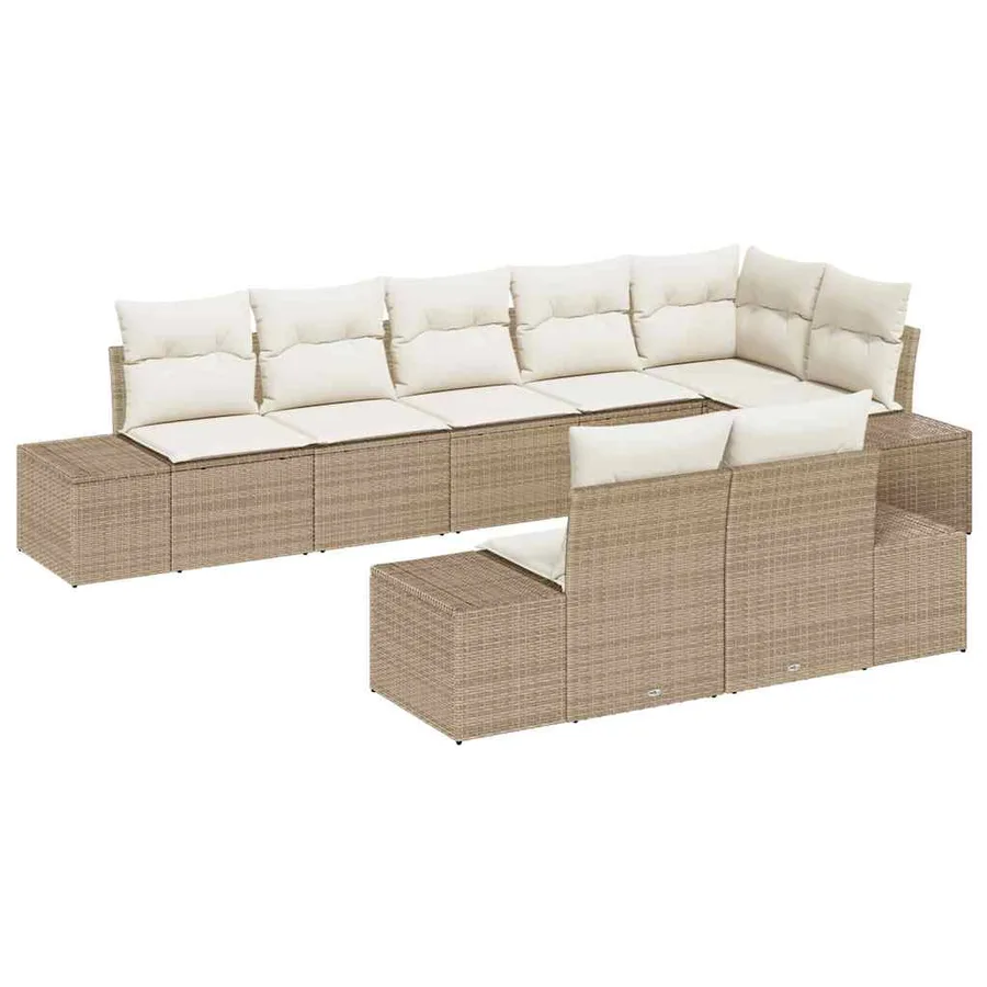 Ensemble de canapé de jardin 8 pcs Beige et crème Poly rotin - 2