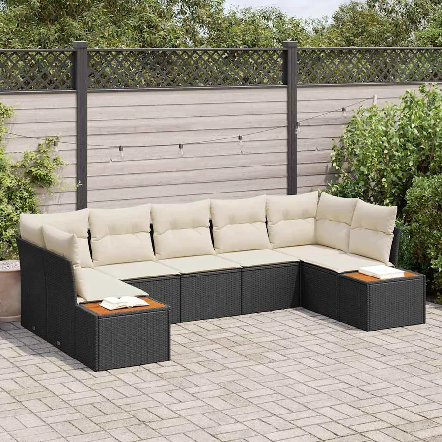 Ensemble de canapé de jardin avec coussin 7 pcs Noir polyrotin