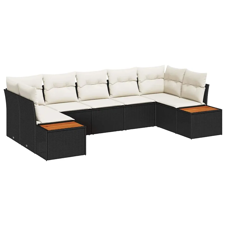 Ensemble de canapé de jardin avec coussin 7 pcs Noir polyrotin - 2