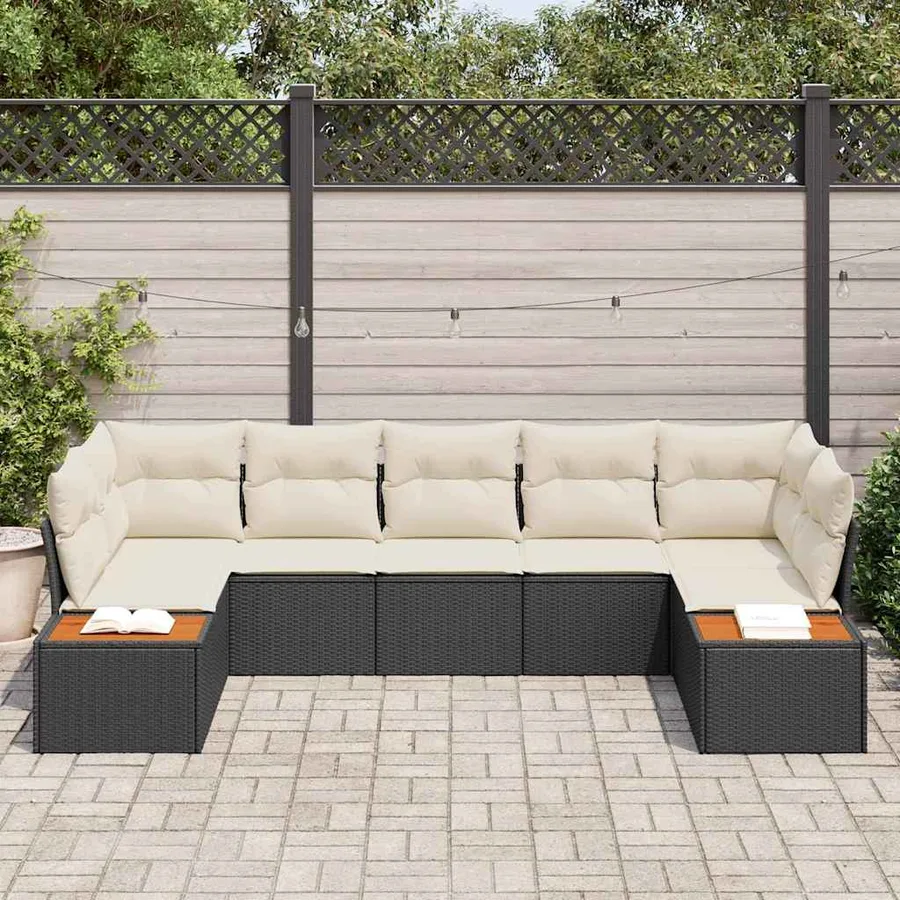 Ensemble de canapé de jardin avec coussin 7 pcs Noir polyrotin - 3