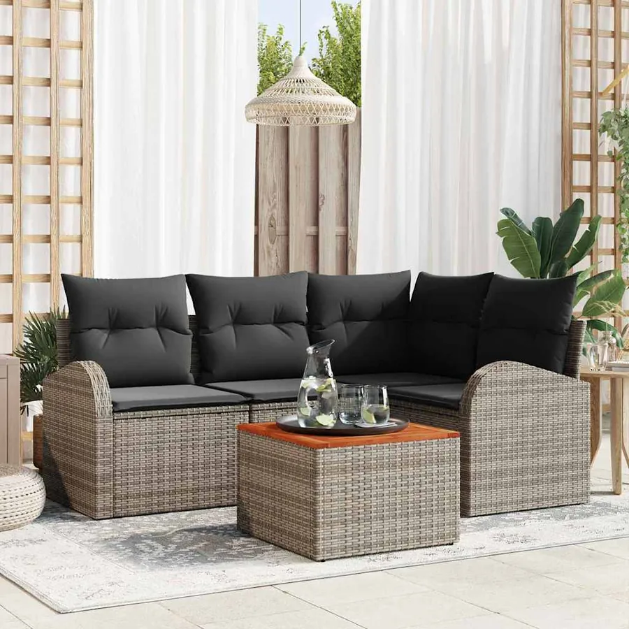 Ensemble de canapé de jardin avec coussin 5 pcs Gris polyrotin